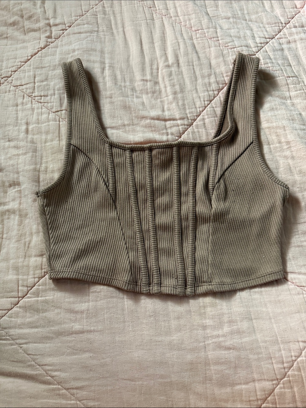 Ribbed Square-Neck Crop Tank Top - Taupe
